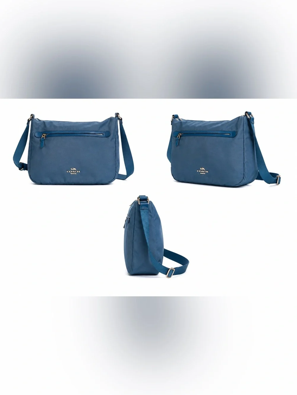 COACH Teal-Blue Nylon Messenger Bag with Adjustable Strap